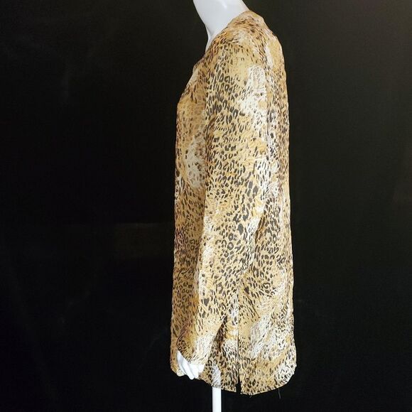 Laura Ashley Animal Print & Embroidered Floral Design Silk Button Down Shirt (L) - Picture 4 of 6